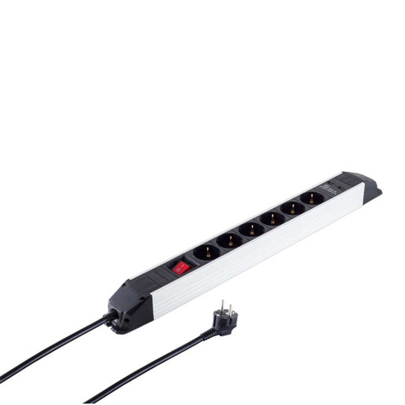 Alu Steckdosenleiste 6-fach USB