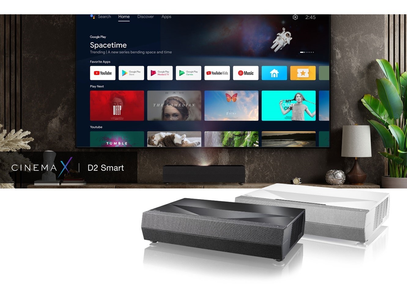 Optoma hat heute die Optoma CinemaX D2 Serie vorgestellt, seine nächste Generation 4K UHD Laser TVs zu attraktiven Preisen. Genießen Sie den Zugang zu mehr als 400.000 Filmen, TV-Sendungen, Live-Sport und spielen Sie Musik und Spiele über Streaming-Dienste und passen Sie sogar Ihren Startbildschirm an, um Ihre Lieblings-Apps anzuzeigen mit dem CinemaX D2 Smart, einem Ultra-Short-Throw-Projektor.